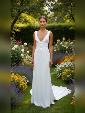Elegant Soft-White Deep V-Neck Formal/Wedding Gown